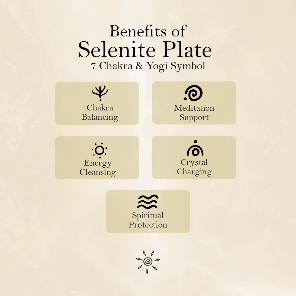Selenite Plate – 7 Chakra & Yogi Symbol