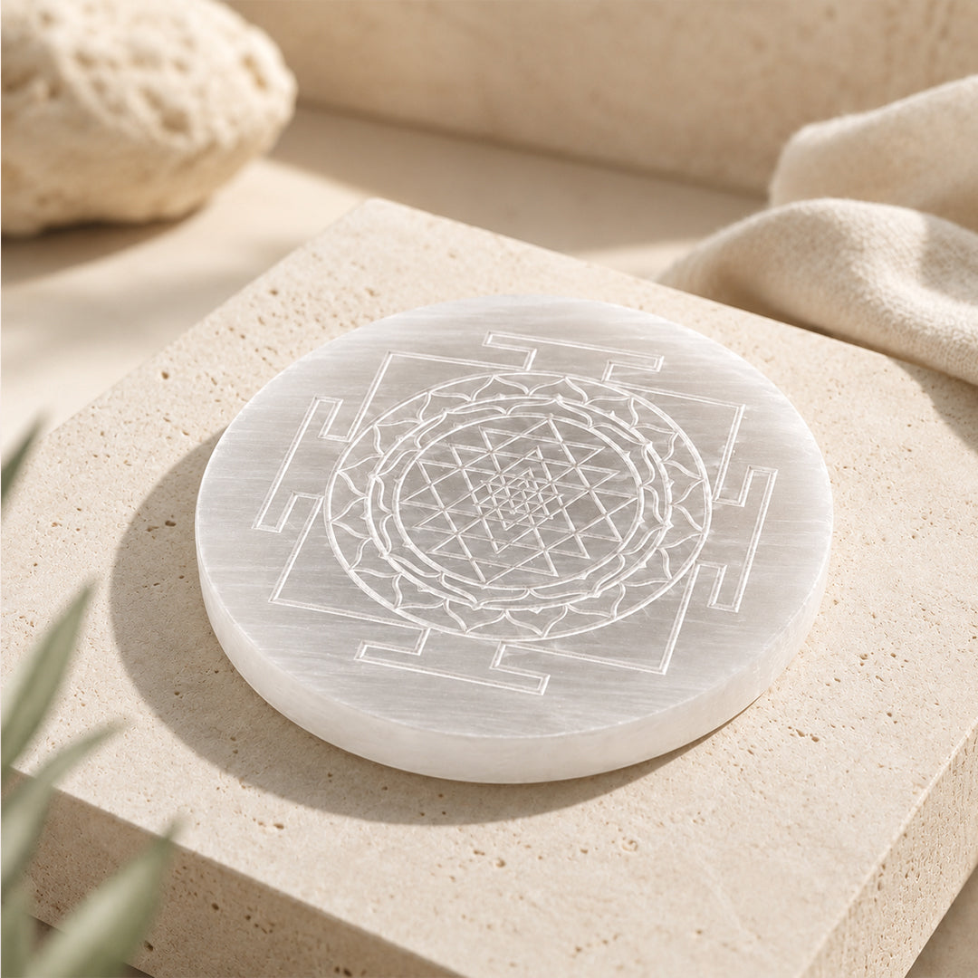 Selenite Plate - Shree Yantra